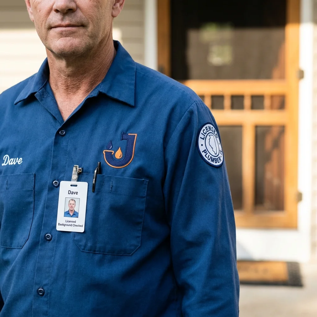 Licensed plumber showing ID badge in Blue Ridge, GA