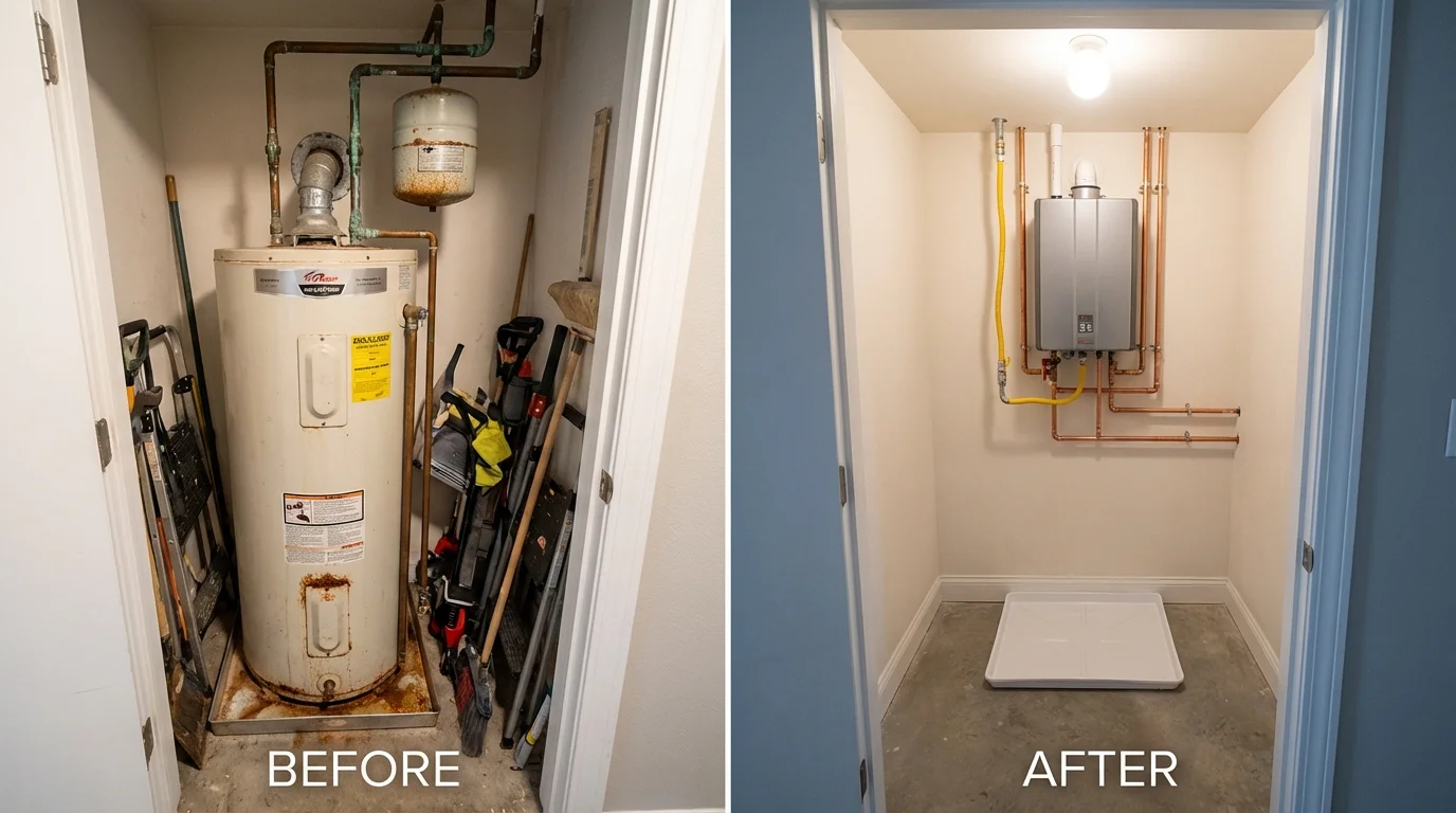 Tank water heater versus wall-mounted tankless unit comparison for Blue Ridge, GA homeowners