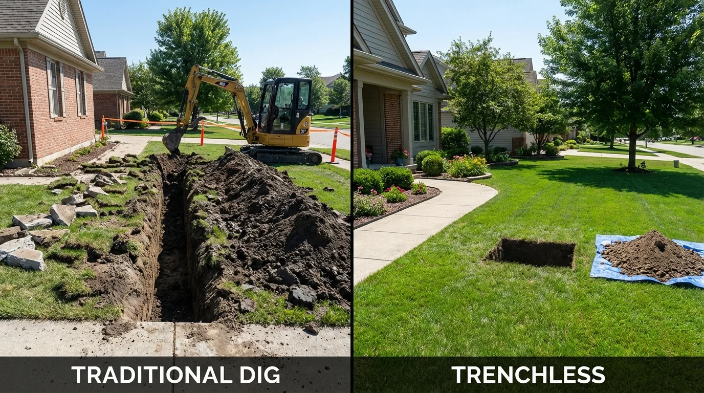 Trenchless sewer repair with minimal yard damage versus traditional excavation in Blue Ridge, GA